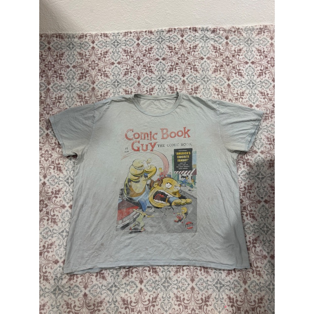 The Simpsons Comic Book Guy T-Shirt Light Blue Bongo Comics Graphic 3XL Fair